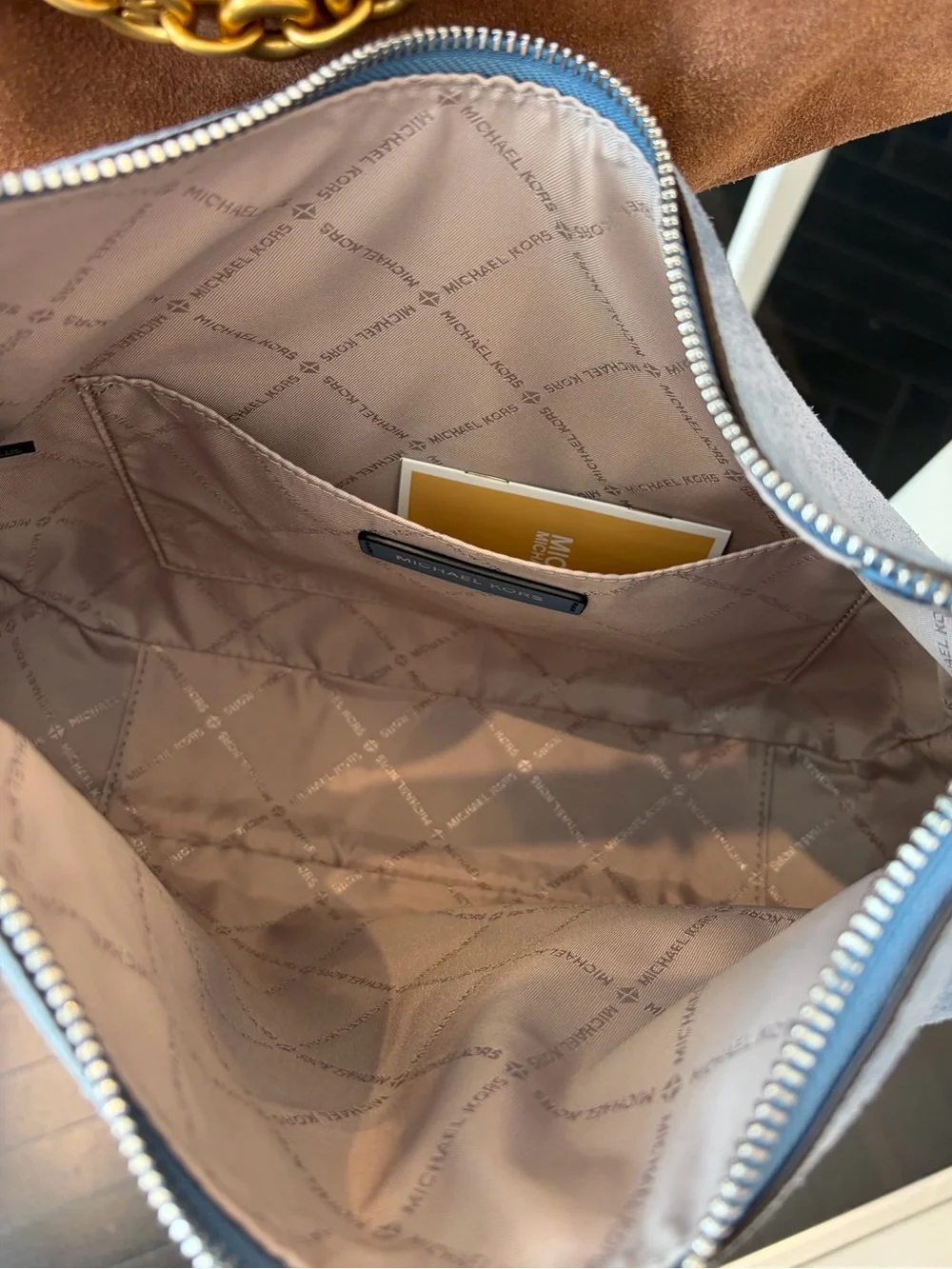Michael Kors Blue Denim Suede Shoulder Bag with Matching Wallet Set